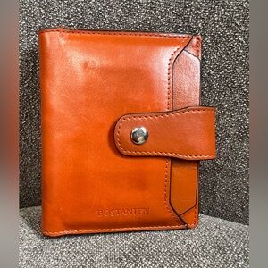 BOSTANTEN Slim Leather Bifold Wallet in Cognac Brown